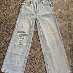 American Eagle Outfitters Light Blue Distressed Wide Leg Jeans